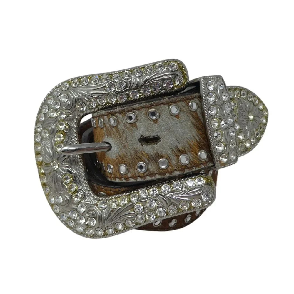 3D Belt Company Rhinestone Bling Leather Calfhair Western Belt